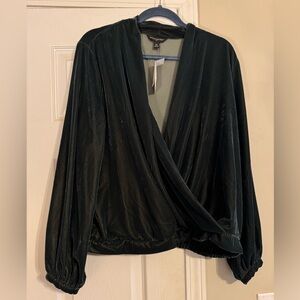 BEAUTIFUL Banana Republic green velvet crossover top xl nwt